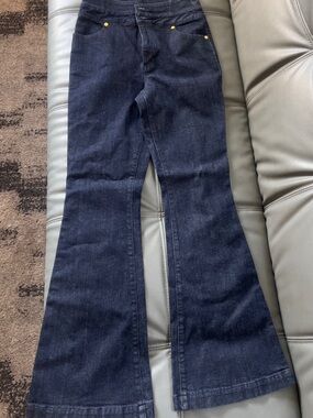 INC International Concepts Dark Blue Flared Jeans with Gold Rivets